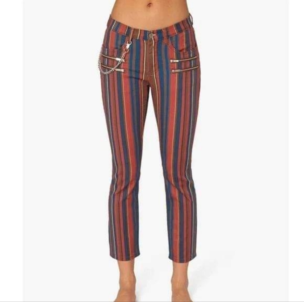 WeWoreWhat Rocker Low Rise Striped Cropped Jeans Punk - Picture 4 of 10